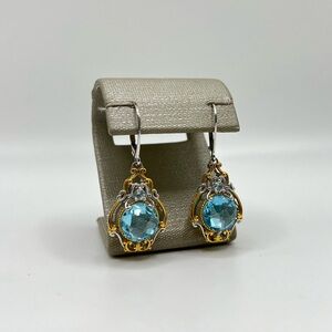 Gems en Vogue Aquamarine & 18K Accents 925 Dangle Earrings